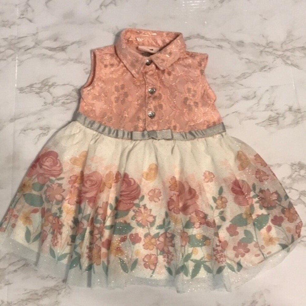 Little lass lace‎ floral button up dress size 12 months girls toddler cute